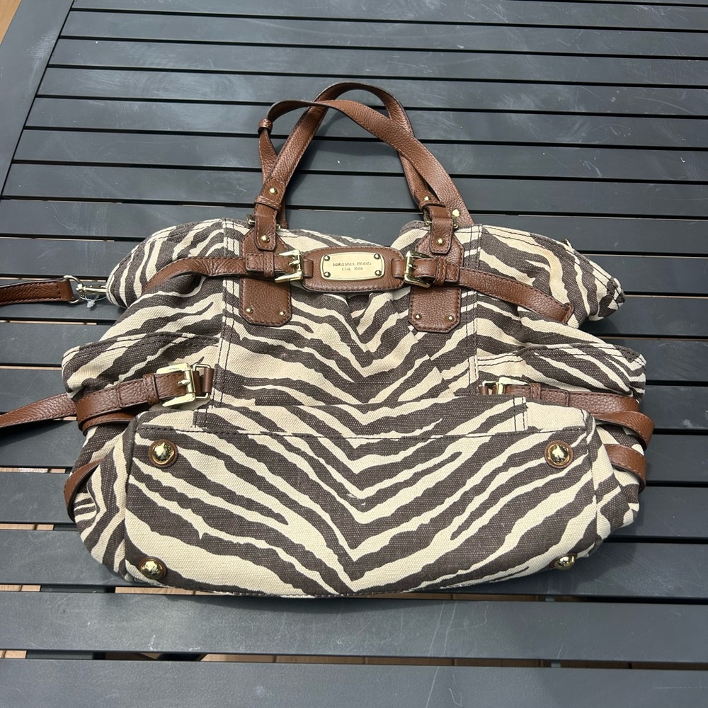 Michael Kors Zebra Print Shoulder Bag with Brown Accents
